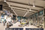 Filamento lights used for high ceiling Sacramento Airport, increasing LED output, reducing glare, and increasing efficiency.